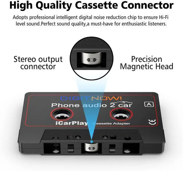 Alt view image 10 of 13 - Car Audio Cassette to Aux Adapter, 3.5MM Aux Audio Cable Tape Player for Smartphone/MP3 Player/CD Player, 3.7Ft Cable(Black)