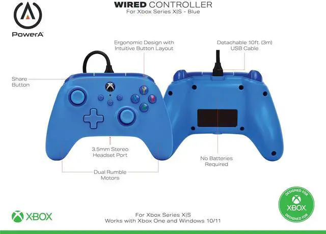Alt view image 10 of 14 - Wired Controller for Xbox Series X|S - blue, gamepad, video game/gaming controller, works with Xbox One, Officially Licensed
