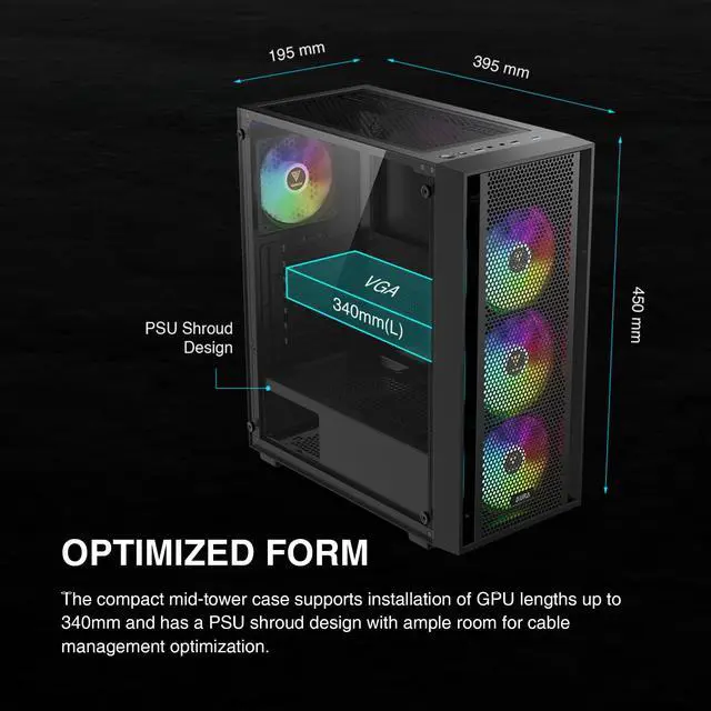 Alt view image 13 of 14 - ATX Mid Tower Computer PC Case with Tempered Glass, 4X 120mm ARGB PWM Fans Gaming Case, Support Up to 6X 120mm Fans, 360mm AIO/Radiator, 260mm GPU/VGA, 160mm CPU Air Cooler
