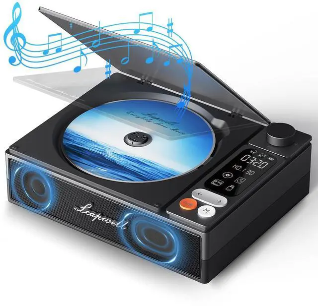 Alt view image 13 of 14 - CD Player Portable Bluetooth Desktop CD Players for Home with Speakers Rechargeable Small Retro CD Player with LCD Screen Optical USB Black