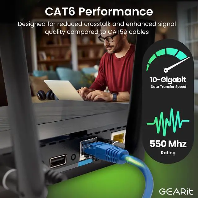 Alt view image 10 of 14 - Cat 6 Ethernet Cable CCA (50 feet) LAN Network Cord, UTP, Internet, Network Cable - Supports Cat6 / Cat5e / Cat5 Network Standard - Blue, 50ft