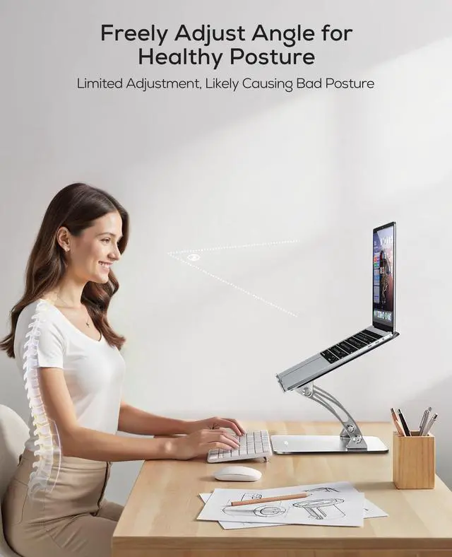 Alt view image 9 of 14 - Ergonomic Adjustable Laptop Stand for Desk, Dual Foldable Computer Riser with Advanced Heat-Vent, Heavy-Duty Portable Notebook Holder for Posture Correction, Compatible with Mac 10-17" Laptops