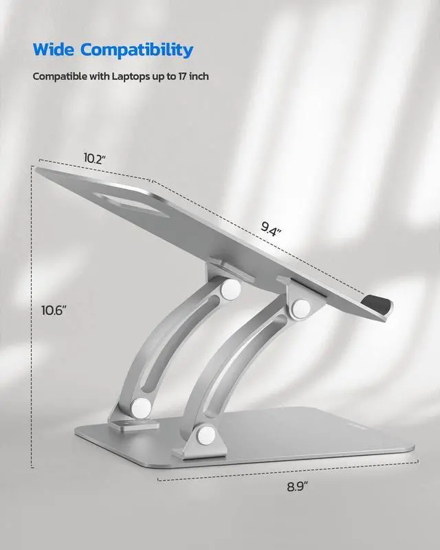 Alt view image 10 of 14 - Ergonomic Adjustable Laptop Stand for Desk, Dual Foldable Computer Riser with Advanced Heat-Vent, Heavy-Duty Portable Notebook Holder for Posture Correction, Compatible with Mac 10-17" Laptops