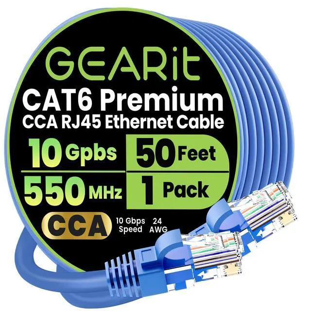 Alt view image 8 of 14 - Cat 6 Ethernet Cable CCA (50 feet) LAN Network Cord, UTP, Internet, Network Cable - Supports Cat6 / Cat5e / Cat5 Network Standard - Blue, 50ft