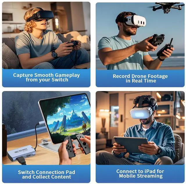 Alt view image 12 of 14 - 4K@60FPS Capture Card for Streaming, 2K@144FPS USB 3.0 HDMI to USBC Camera Video Capture, 4K60 Passthrough, 3.5mm Audio in & Mic Out, Works with Switch 2/1, PS5/4, Xbox, Pad, Mac, PC