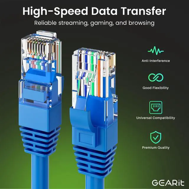 Alt view image 12 of 14 - Cat 6 Ethernet Cable CCA (50 feet) LAN Network Cord, UTP, Internet, Network Cable - Supports Cat6 / Cat5e / Cat5 Network Standard - Blue, 50ft