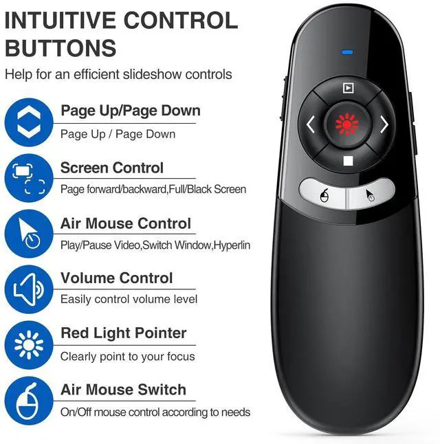 Alt view image 9 of 12 - 2 in 1 Type C and USB Presentation Clicker with Air Mouse Control, RF 2.4GHz Wireless Presenter Remote PowerPoint Clicker Slide Pointer Advancer for Computer Laptop Classroom Office