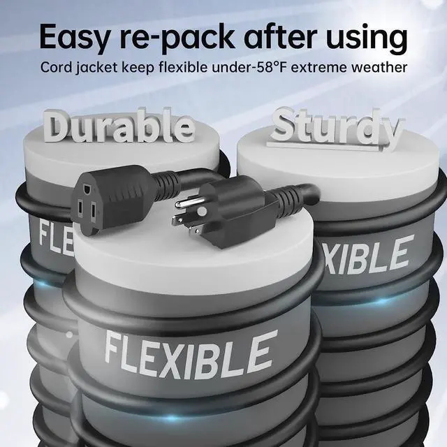 Alt view image 9 of 14 - 2 Pack of 6Ft Black Outdoor Extension Cord 16/3 Gauge Waterproof, Cold Weatherproof -58°F, Flame Retardant, Flexible 3 Prong Electric Cord for Lawn Office,13A 1625W 16AWG SJTW, ETL Listed