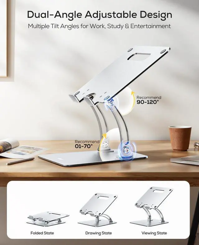 Alt view image 11 of 14 - Ergonomic Adjustable Laptop Stand for Desk, Dual Foldable Computer Riser with Advanced Heat-Vent, Heavy-Duty Portable Notebook Holder for Posture Correction, Compatible with Mac 10-17" Laptops