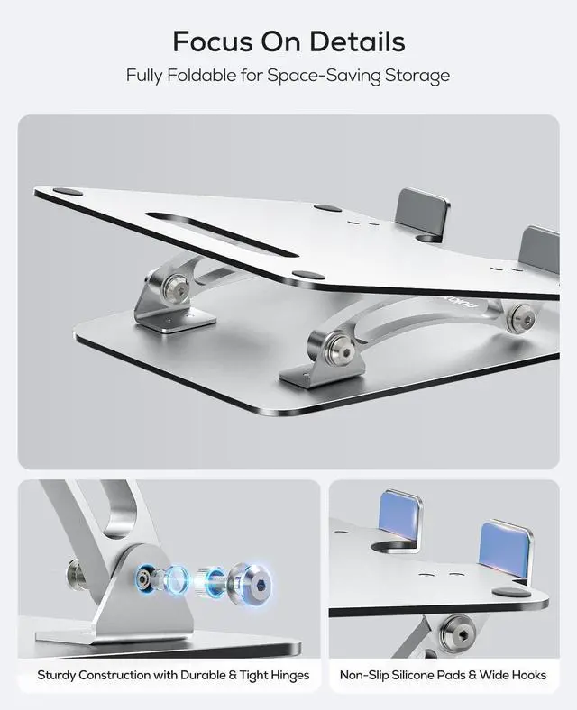 Alt view image 13 of 14 - Ergonomic Adjustable Laptop Stand for Desk, Dual Foldable Computer Riser with Advanced Heat-Vent, Heavy-Duty Portable Notebook Holder for Posture Correction, Compatible with Mac 10-17" Laptops