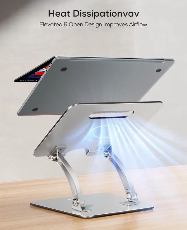 Alt view image 12 of 14 - Ergonomic Adjustable Laptop Stand for Desk, Dual Foldable Computer Riser with Advanced Heat-Vent, Heavy-Duty Portable Notebook Holder for Posture Correction, Compatible with Mac 10-17" Laptops