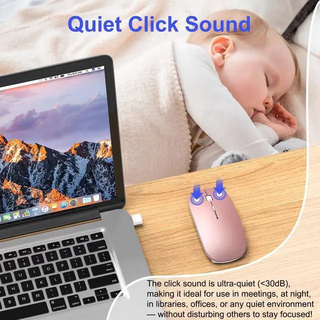 Alt view image 12 of 14 - Wireless Mouse Jiggler - Bluetooth Rechargeable Computer Mouse with Undetectable Jiggler Mice Mover, Silent Click Slim Optical USB C Mouse for iPad Pro MacBook Air/Pro Mac Laptop PC - Rose Pink