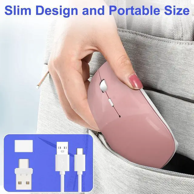 Alt view image 10 of 14 - Wireless Mouse Jiggler - Bluetooth Rechargeable Computer Mouse with Undetectable Jiggler Mice Mover, Silent Click Slim Optical USB C Mouse for iPad Pro MacBook Air/Pro Mac Laptop PC - Rose Pink