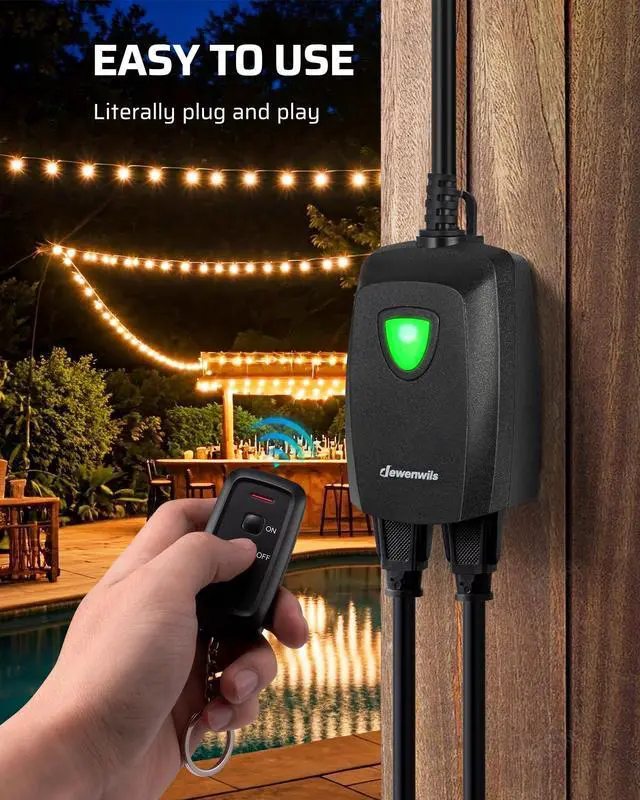 Alt view image 9 of 14 - Outdoor Wireless Remote Control Outlet Power Strip Weatherproof, Expandable Indoor Outdoor Electrical Plug in Light Switch, 15 A, 7-Inch Extension Cord, 100 FT Range, ETL Listed