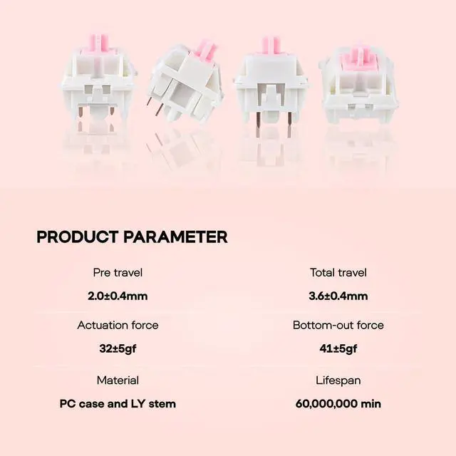 Alt view image 10 of 14 - Silent Keyboard Switch for Mechanical Gaming Keyboard, 30PCS, 5-pin, 32gf, Pre-Lubed, Linear Silent, PC Case, LY Stem, Compatible with MX Keycaps (Roseveil Silent)