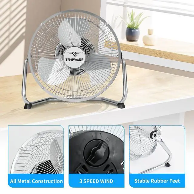 Alt view image 12 of 14 - 9 inch Floor Fan, 3-Speed Portable Metal Fan with Adjustable Tilt, Quiet Small Cradle Floor Fan for Home, Office, Bedroom