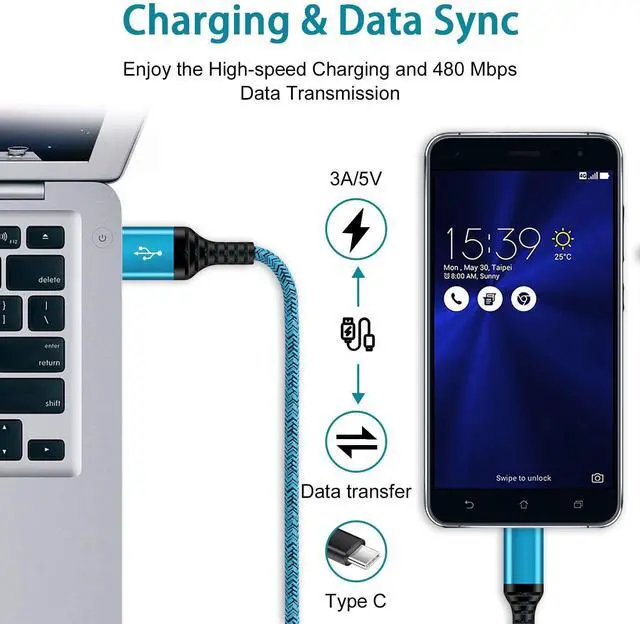 Alt view image 12 of 14 - C Charger Cord Fast Charging USB Type C Cable Android Charger Cables 6FT 2Pack for Samsung Galaxy S26 S25 S24 S23 S22 S21 S20 Ultra S20+ Note 20 10 S10 S9 Plus A12 A11 A52 Google Pixel 6 5 4 4a 3a XL