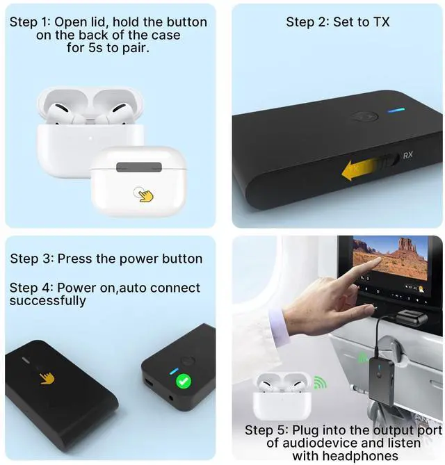 Alt view image 8 of 11 - Bluetooth 5.3 Transmitter Receiver for TV and Wireless Headphones, 2-in-1 Bluetooth Adapter, Wireless Transmitter for TV, PC, MP3, Gym, Airplane Use with Any 3.5 mm Audio Jack