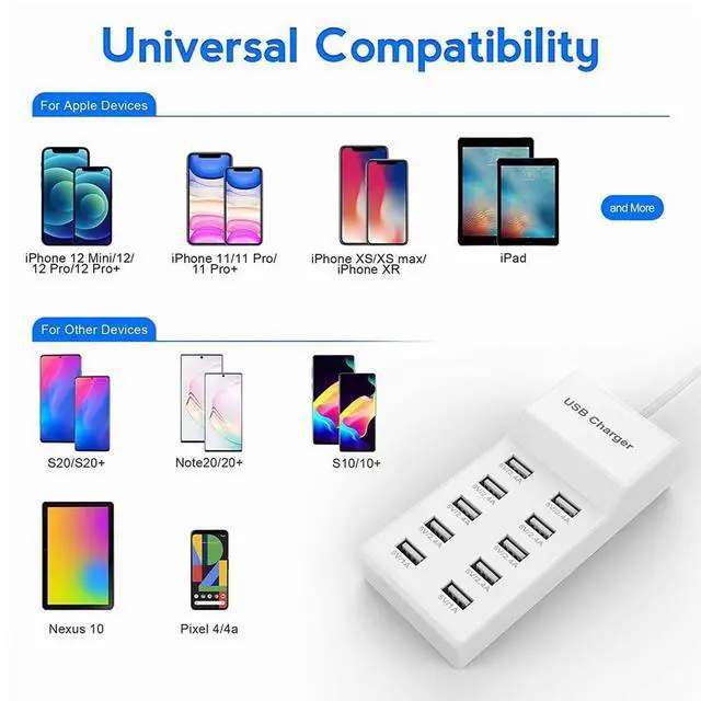 Alt view image 11 of 14 - 10-Port USB Wall Charger Station with Rapid Charging Auto Detect Technology Safety Guaranteed Family-Sized USB Ports for Multiple Devices Smart Phone Tablet Laptop Computer