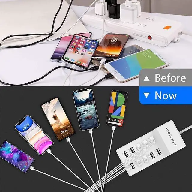 Alt view image 13 of 14 - 10-Port USB Wall Charger Station with Rapid Charging Auto Detect Technology Safety Guaranteed Family-Sized USB Ports for Multiple Devices Smart Phone Tablet Laptop Computer