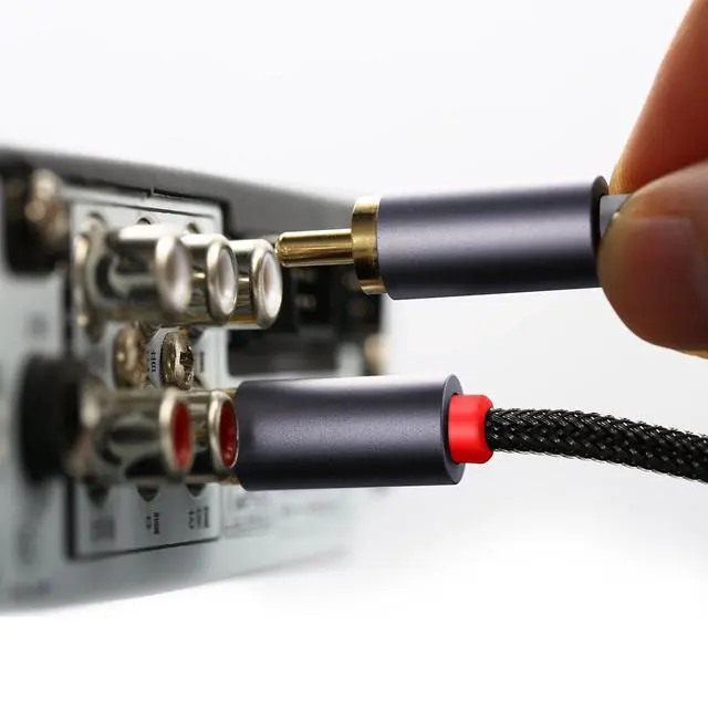 Alt view image 12 of 12 - Top Series Long RCA Cables (8 Feet / 2.4 Meters), 2-Male RCA to 3.5mm AUX Audio Cable with Crystal-Nylon Braided/ 24K Gold Plated/ 99.99% 4N OFC Conductor