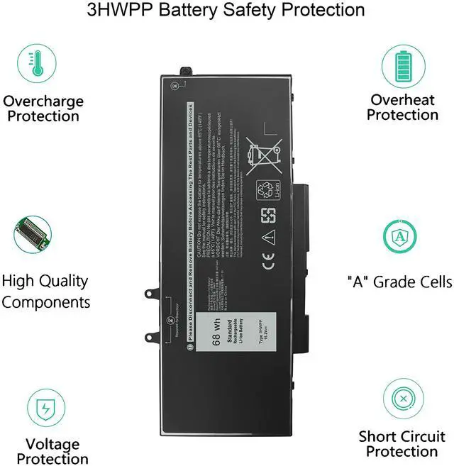 Alt view image 11 of 12 - 68Wh 3HWPP Battery Replacement for Latitude 5410 5510 5501 5401 5411 5511,Inspiron 7706 2-in-1, Inspiron 17 7500 7506 2-in-1Black,03HWPP 10X1J N2NLL 1VY7F 451-BCMN 15.2V