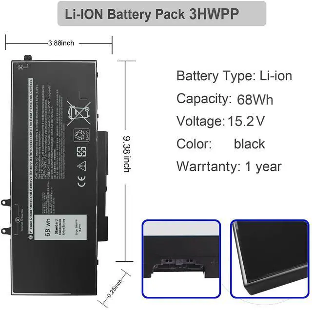 Alt view image 9 of 12 - 68Wh 3HWPP Battery Replacement for Latitude 5410 5510 5501 5401 5411 5511,Inspiron 7706 2-in-1, Inspiron 17 7500 7506 2-in-1Black,03HWPP 10X1J N2NLL 1VY7F 451-BCMN 15.2V