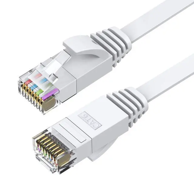 Alt view image 11 of 14 - Cat6 Ethernet Cable 100 FT White, Cat-6 Flat Internet LAN Network Ethernet Patch Cable Cord, Gigabit RJ45 Computer Wire with Clips - 100 Feet