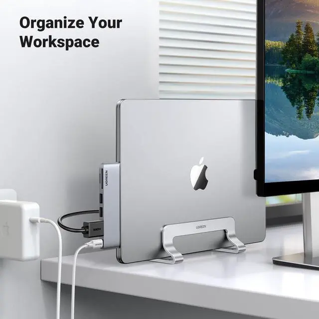 Alt view image 12 of 12 - Vertical Laptop Stand Holder for Desk Compatible with MacBook Pro, MacBook Air Stand Vertical Aluminum Adjustable for Up to 17.3 Inch Gaming Laptop, Silver