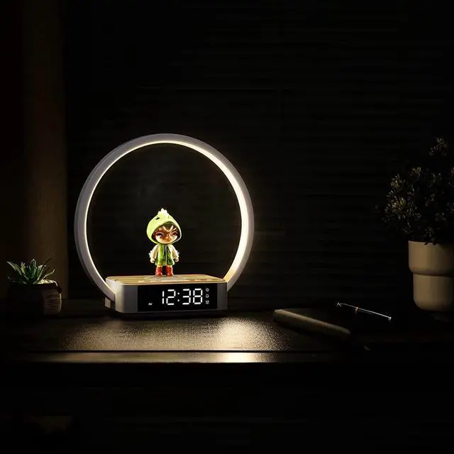 Alt view image 14 of 14 - Bedside Lamp with Alarm Clock,Touch Lamp with Wireless Charger,Nightlight for Bedroom,Sunrise Wake-up Light,3-Grade Dimmable,Birthday Gifts for Her,Women,Men,Mom,Daughter,Girlfriend(Wood Grain)