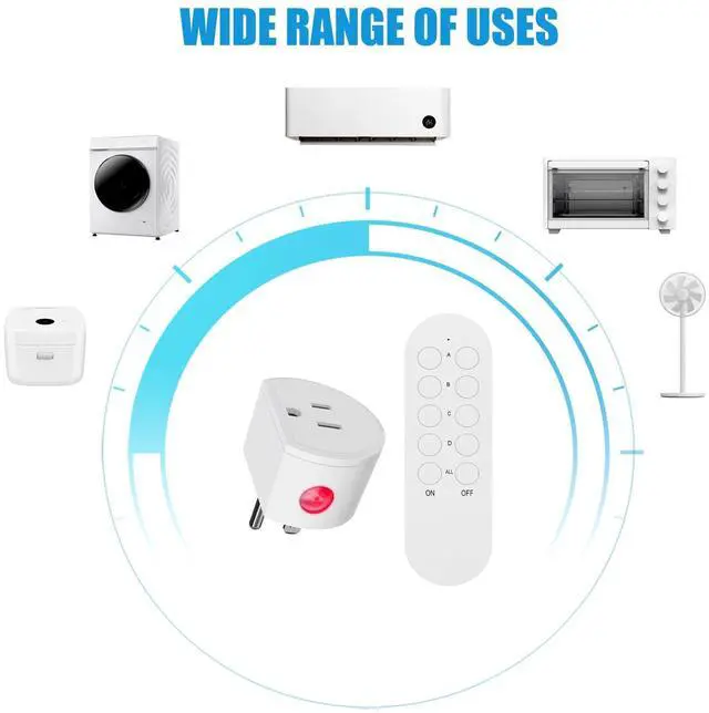 Alt view image 12 of 14 - Remote Control Outlet 10A Wireless Light Switch for Household Appliances, 130 FT Range, Smart Plug with Remote, FCC Certified, ETL Listed