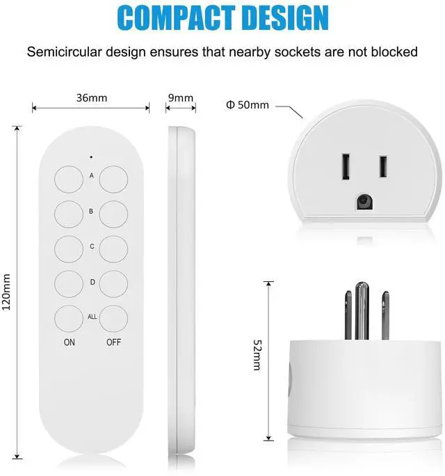 Alt view image 14 of 14 - Remote Control Outlet 10A Wireless Light Switch for Household Appliances, 130 FT Range, Smart Plug with Remote, FCC Certified, ETL Listed