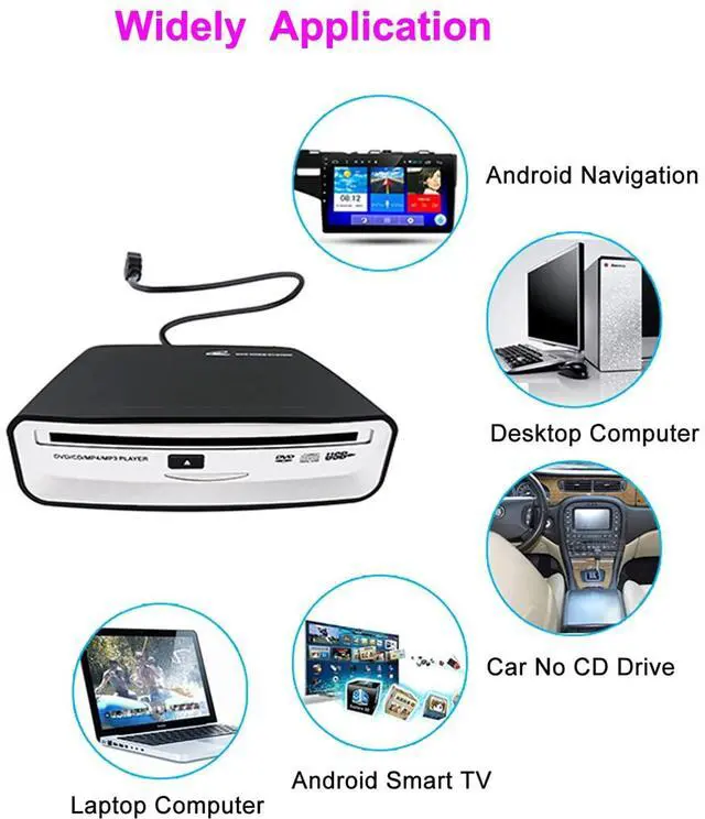 Alt view image 10 of 14 - External Car Universal CD Player Machine, Vehicle External USB CD Player for Car Android Navigation-Plug and Play(Android Version 4.4 and Above)