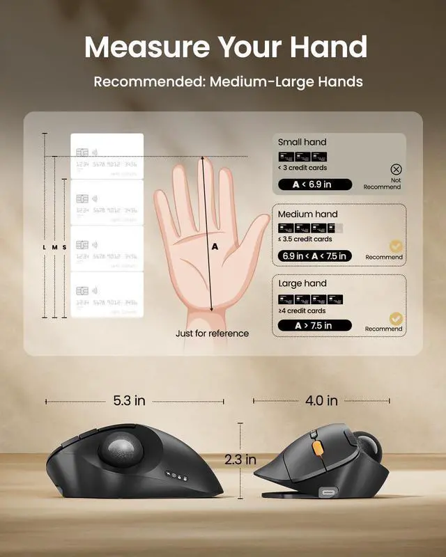 Alt view image 13 of 14 - Wireless Bluetooth Trackball Mouse, EM02 Two Adjustable Angle Ergonomic Rechargeable Computer Ball Mouse, 3 Device Connection, Thumb Control and Smooth Tracking for Laptop, PC, Mac-Gray