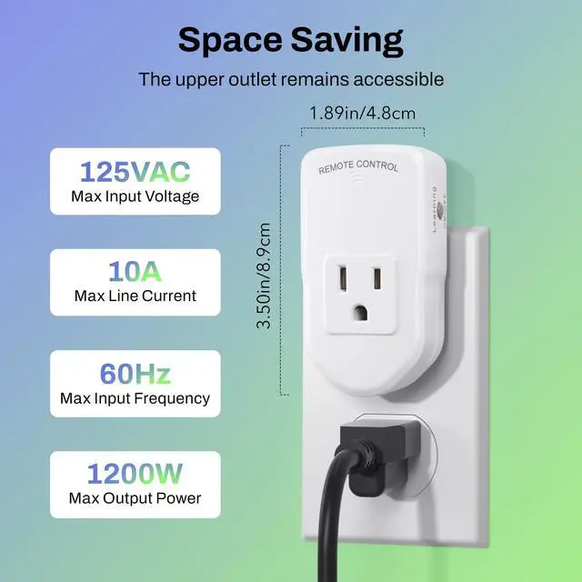 Alt view image 14 of 14 - Wireless Remote Control Outlet Electrical Switch for Lights, Fans, Christmas Lights, Small Appliance, 100ft Long Range White (Learning Code, 3Rx-2Tx) 1200W/10A, ETL & FCC Certified