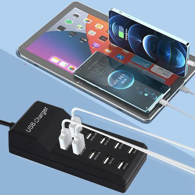 Alt view image 9 of 14 - 50W USB Charging Station with 10-Port Family-Sized Smart USB Ports for Multiple Devices - Smart Phone, Tablet, Laptop Computer - for iPhone 15/14/13 Black