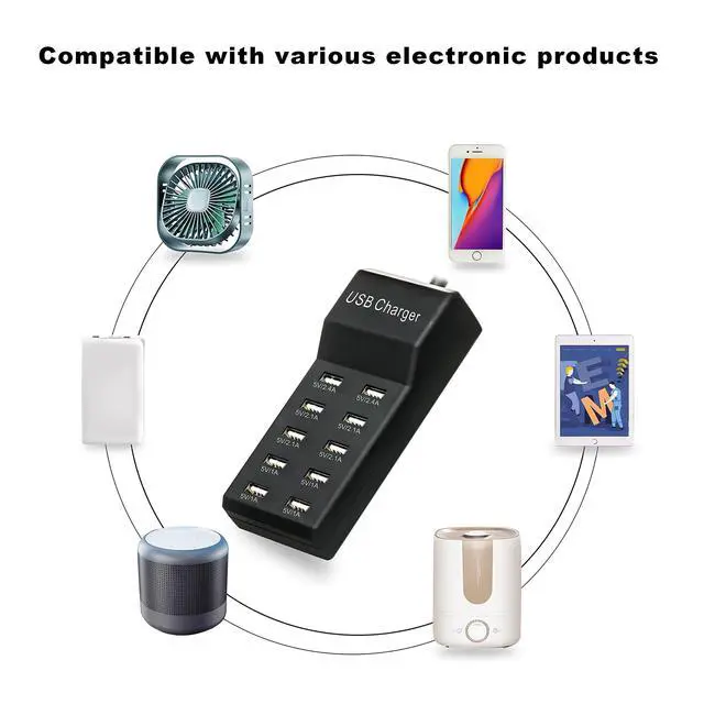 Alt view image 12 of 14 - 50W USB Charging Station with 10-Port Family-Sized Smart USB Ports for Multiple Devices - Smart Phone, Tablet, Laptop Computer - for iPhone 15/14/13 Black