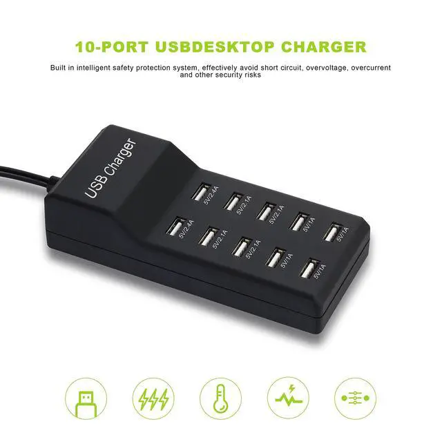 Alt view image 13 of 14 - 50W USB Charging Station with 10-Port Family-Sized Smart USB Ports for Multiple Devices - Smart Phone, Tablet, Laptop Computer - for iPhone 15/14/13 Black