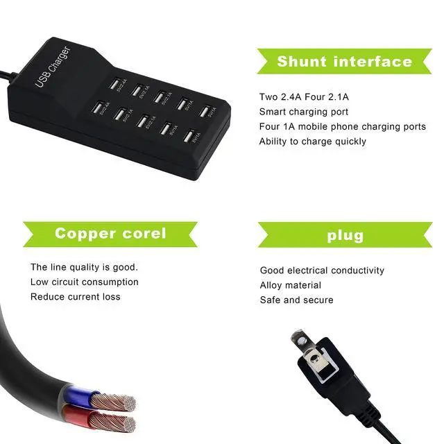 Alt view image 14 of 14 - 50W USB Charging Station with 10-Port Family-Sized Smart USB Ports for Multiple Devices - Smart Phone, Tablet, Laptop Computer - for iPhone 15/14/13 Black