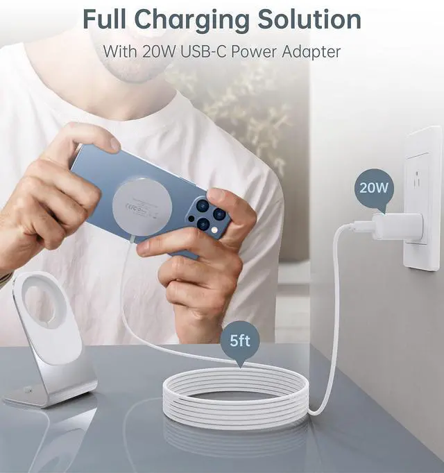 Alt view image 11 of 12 - Magnetic Wireless Charger for iPhone 17/16/15/14/13/12 - Mag Charger+20W USB C Adapter, Fast Wireless Charging Stand/Pad with 5ft USB-C Cable for iPhone 17/16/15/14/13/12, Airpod-Gift for Men & Women