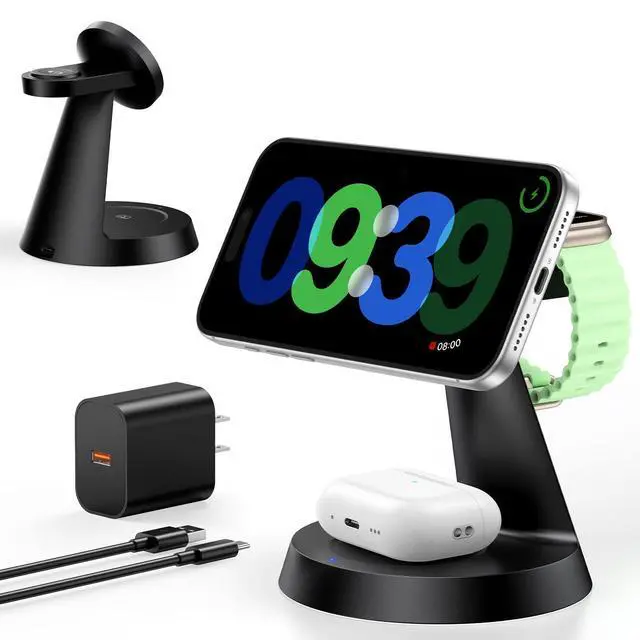 Alt view image 8 of 14 - 3 in 1 Charging Station for Apple Devices, 15W Fast Wireless Charger Compatible with MagSafe Charging Stand for iPhone 17 16 15 14 13 12 Series, Watch Charger Stand for Apple Watches & Airpods