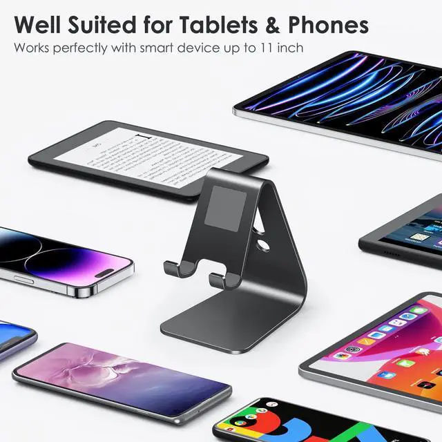 Alt view image 10 of 14 - Upgraded Aluminum Cell Phone Stand, C1 Durable Cellphone Dock with Protective Pads, Smart Stand Designed for iPhone 17 Air, 16/15/14/13 Pro Max XR XS, iPad mini, Android Phones, Black