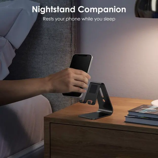 Alt view image 13 of 14 - Upgraded Aluminum Cell Phone Stand, C1 Durable Cellphone Dock with Protective Pads, Smart Stand Designed for iPhone 17 Air, 16/15/14/13 Pro Max XR XS, iPad mini, Android Phones, Black