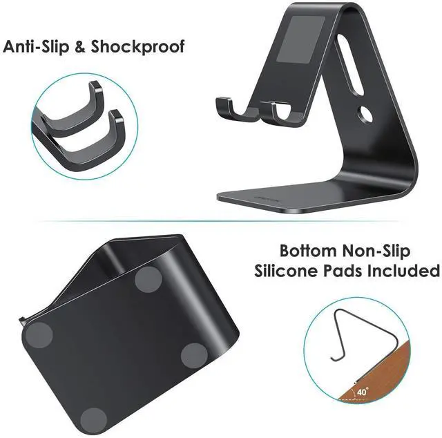 Alt view image 14 of 14 - Upgraded Aluminum Cell Phone Stand, C1 Durable Cellphone Dock with Protective Pads, Smart Stand Designed for iPhone 17 Air, 16/15/14/13 Pro Max XR XS, iPad mini, Android Phones, Black