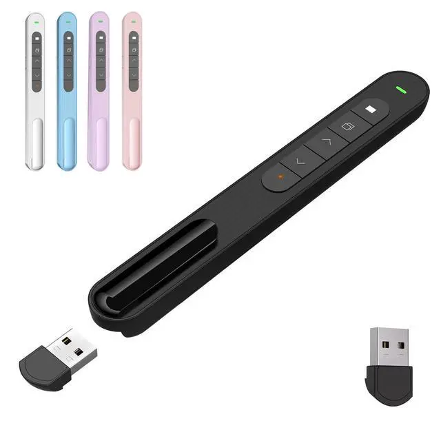 Alt view image 7 of 12 - Presentation Clicker with Red Pointer Beam, 328ft Long-Range Wireless Presenter Remote with Magnetic USB Receiver, PowerPoint Clicker Compatible with Windows/Android/macOS/Linux, Black, USB A