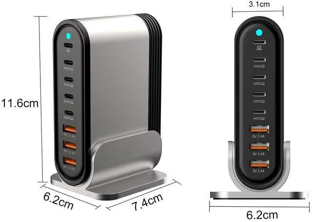 Alt view image 13 of 14 - USB C Fast Charger - 285W GaN 8 Port Fast Charging Station Tower Hub for Multiple Devices: Type C Fast Charger Block for MacBook iPad iPhone 17/16/15/14/13 Pro Max Samsung Galaxy, Google Pixel & More