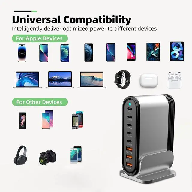 Alt view image 14 of 14 - USB C Fast Charger - 285W GaN 8 Port Fast Charging Station Tower Hub for Multiple Devices: Type C Fast Charger Block for MacBook iPad iPhone 17/16/15/14/13 Pro Max Samsung Galaxy, Google Pixel & More