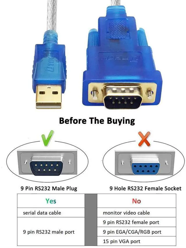 Alt view image 9 of 12 - 10 Feet USB 2.0 to RS232 DB9 Serial Port Adapter Cable with FTDI Chipset Supports Windows 11 10 8 7 and Mac Linux