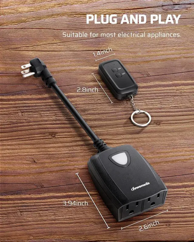Alt view image 12 of 14 - Outdoor Wireless Remote Control Outlet Power Strip Weatherproof, Expandable Indoor Outdoor Electrical Plug in Light Switch, 15 A, 7-Inch Extension Cord, 100 FT Range, ETL Listed