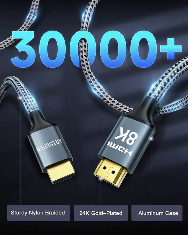 Alt view image 13 of 14 - 8K HDMI Cable 6FT 2-Pack, 48Gbps High Speed HDMI 2.1 Cable, 8K 60Hz, 4K 120Hz 144Hz Support for HDR 10, HDCP 2.2 2.3, eARC, DTS:X, Braided HDMI Cord Compatible with Laptop/HDTV - 6 Feet